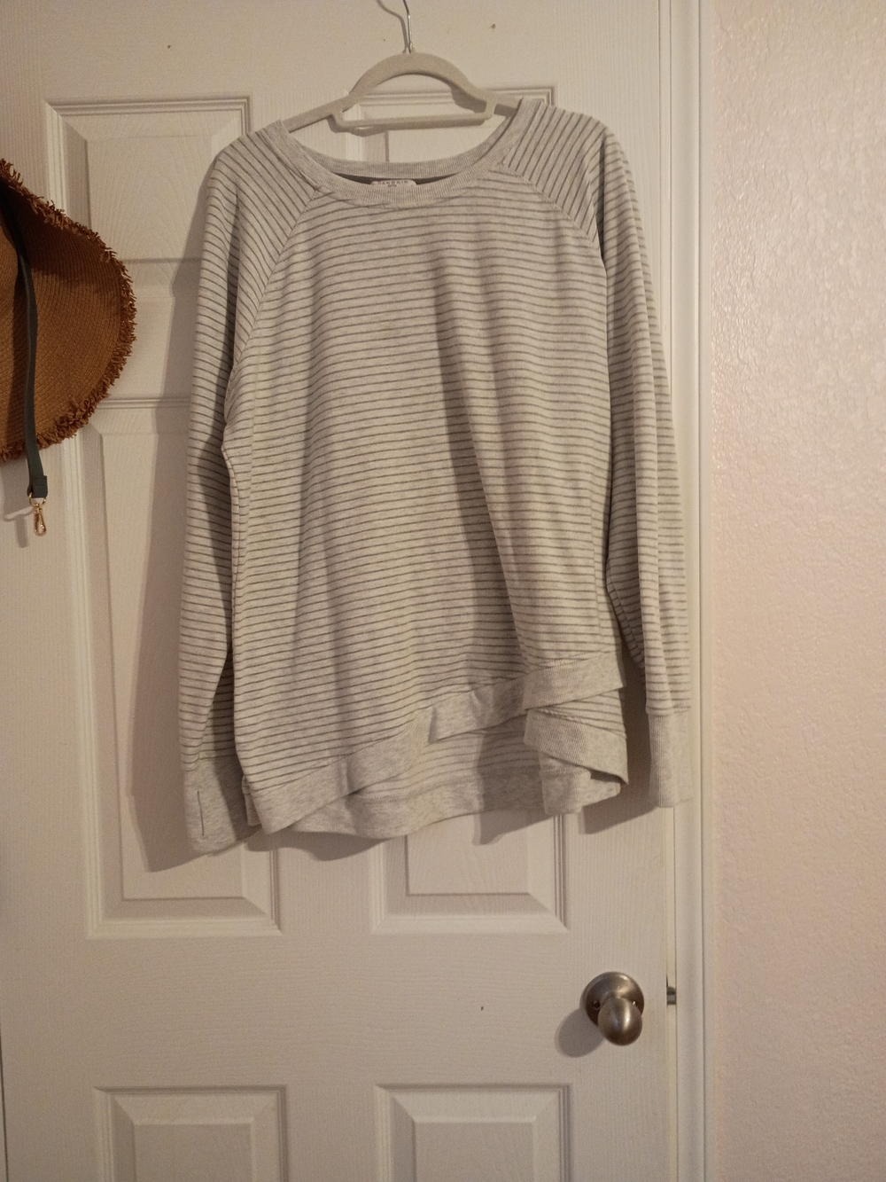 Danskin Light Gray Striped Crewneck Sweatshirt